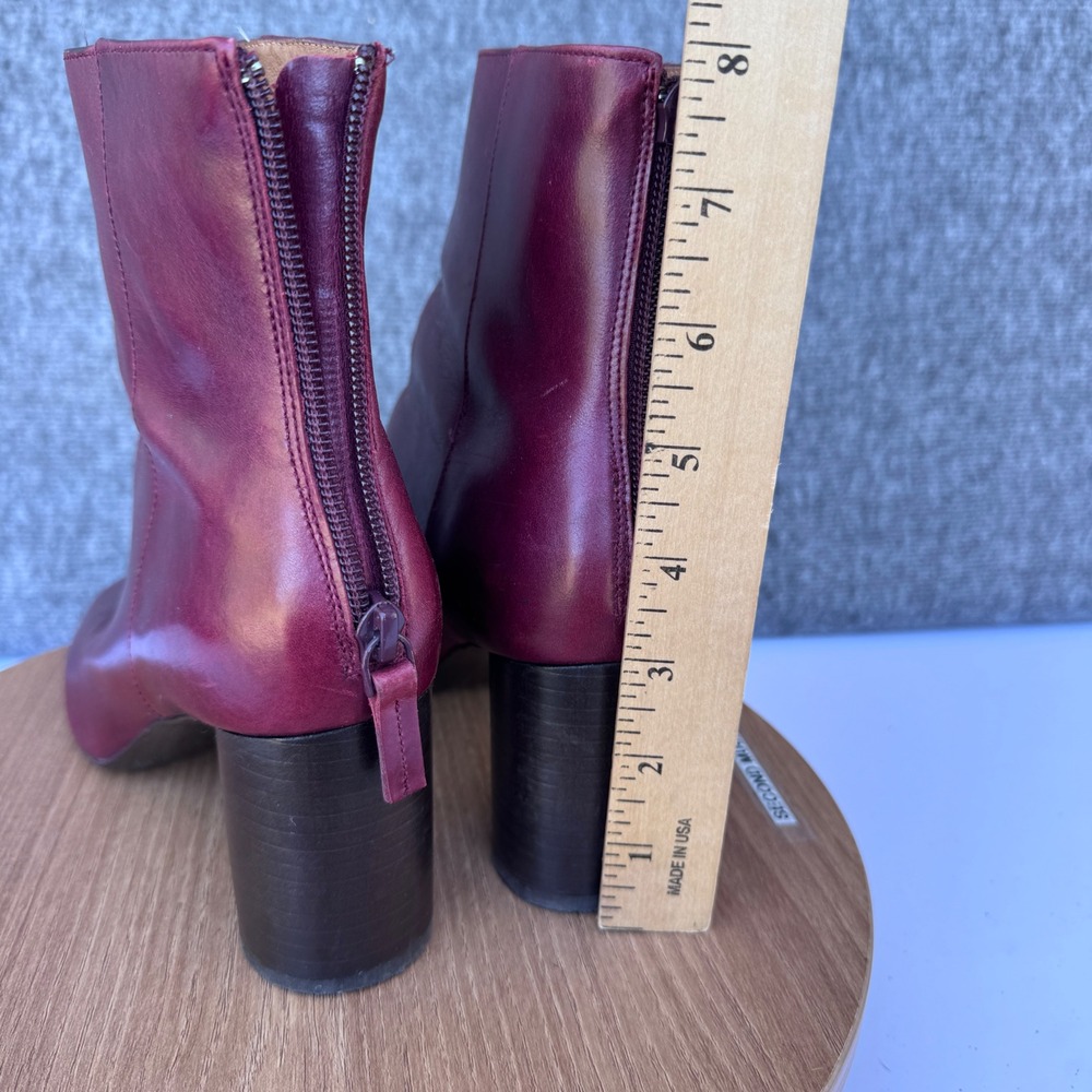 Sandro Paris Burgundy Leather Ankle Boots Block‎ Heel Size 36 / 5.5 Minimalist - Picture 6 of 11